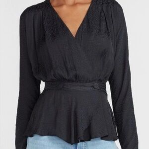 Express Black Long-Sleeve Wrap Waist Peplum Blouse M